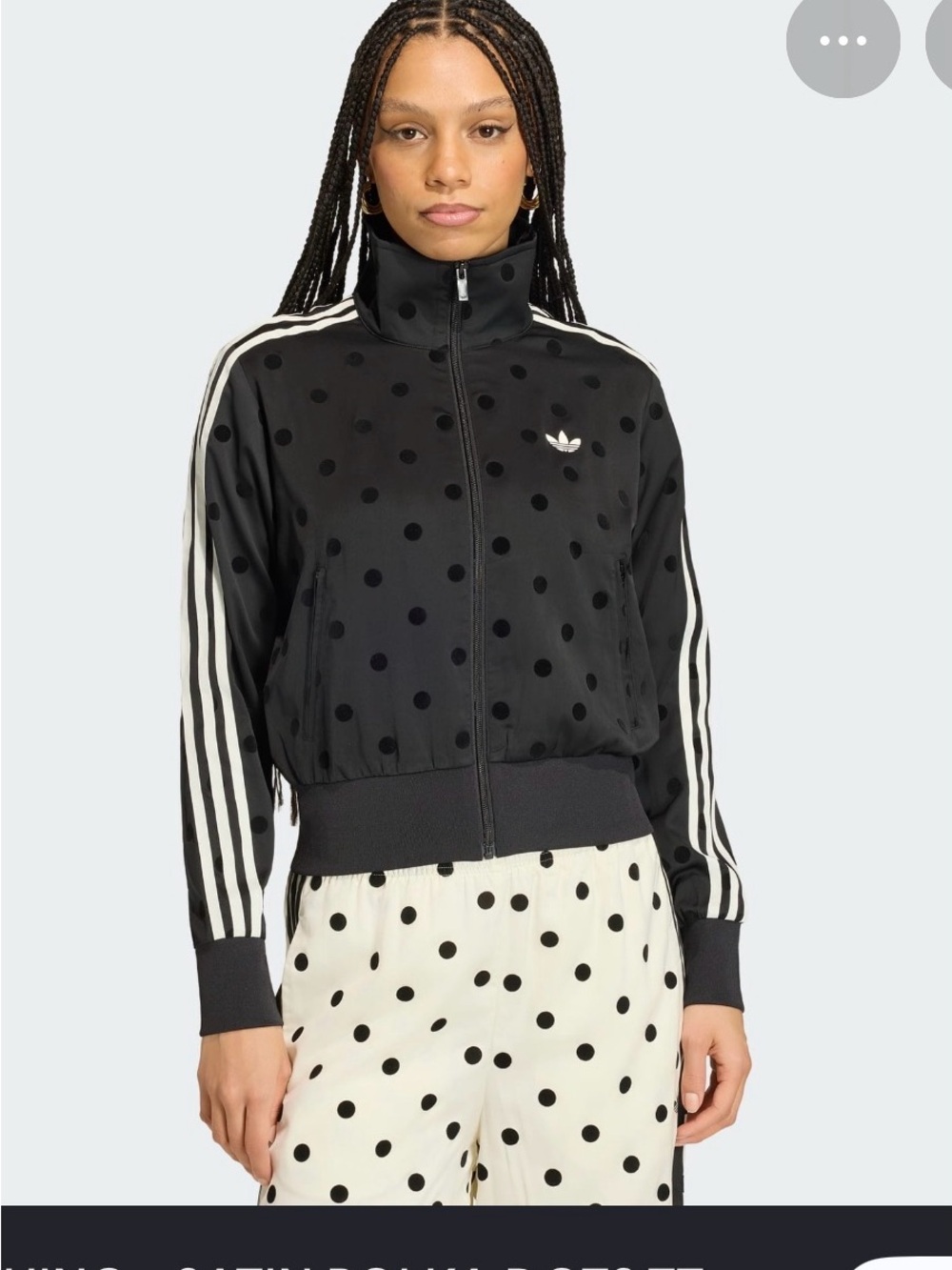 adidas Black Polka Dot Bomber Jacket with White Stripes